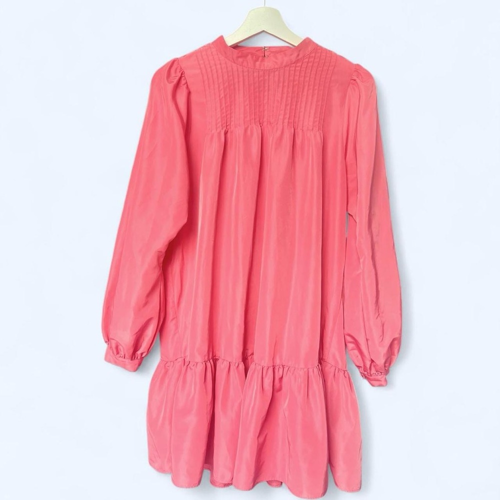 H&M Bright Pink Babydoll Mini Dress – Ruffle Hem Longsleeve